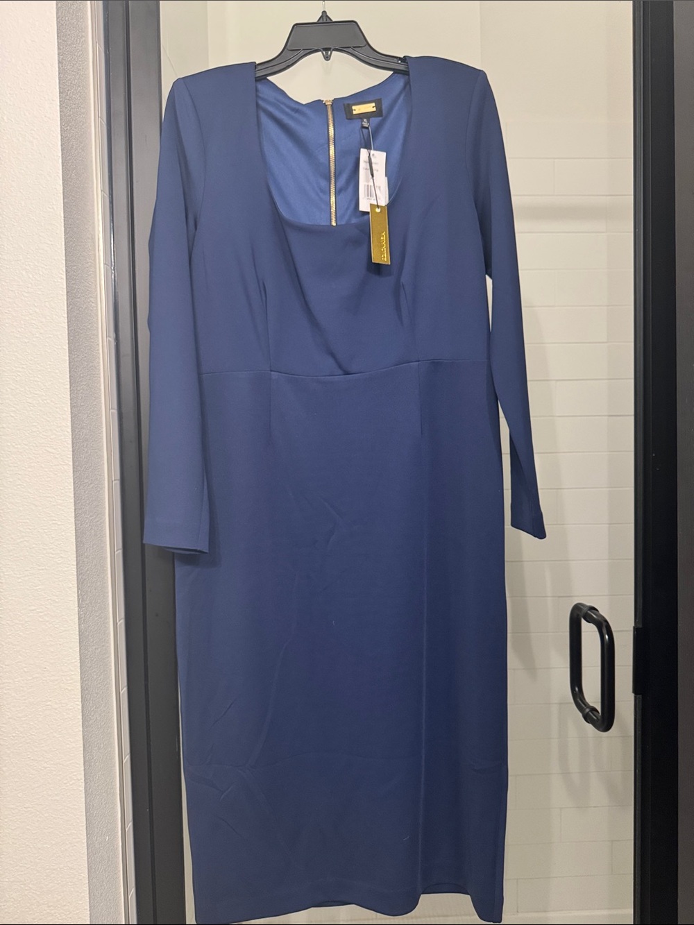 NWT Alexia Admor Navy Long-Sleeve Square Neck Sheath Dress